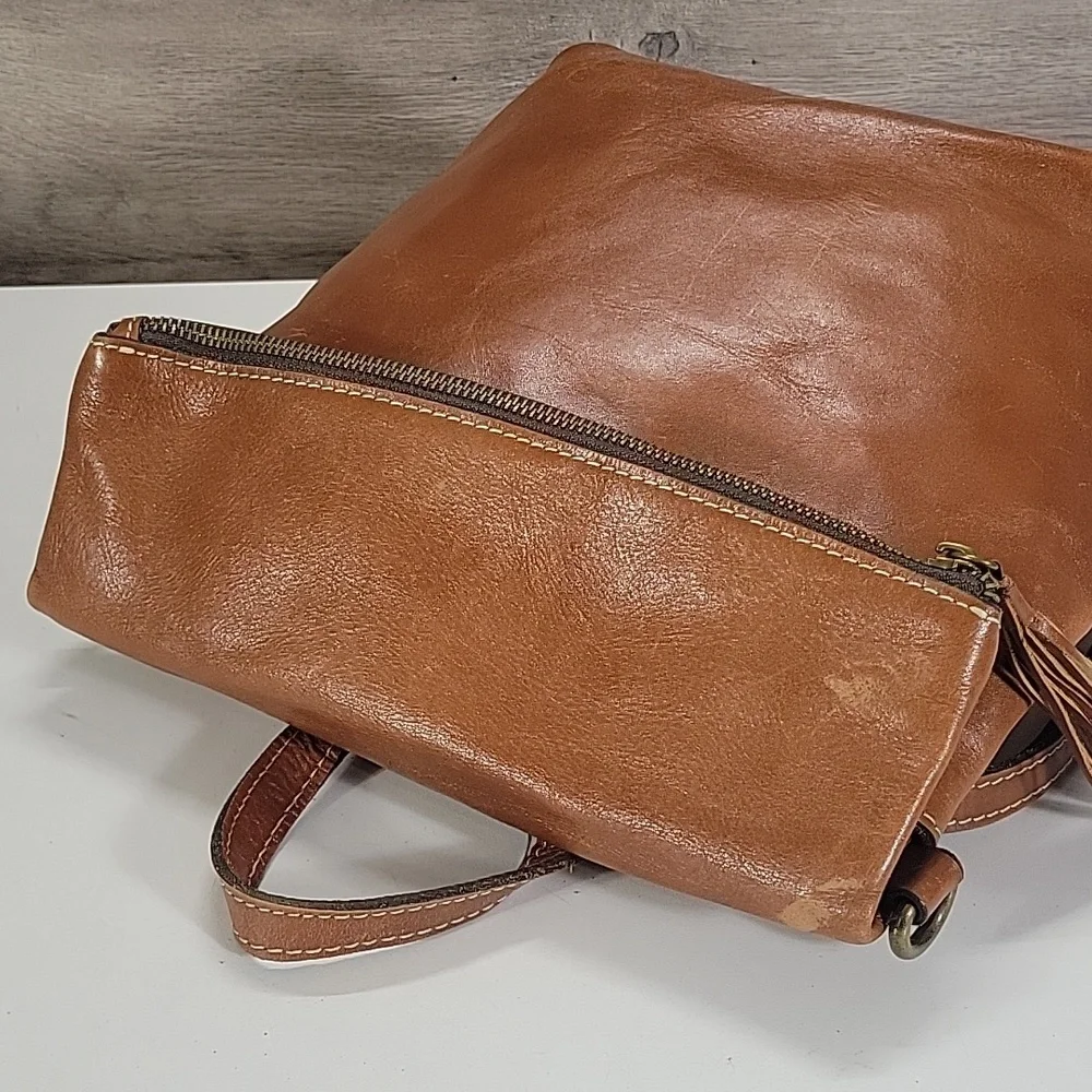 Patricia Nash Classic Tan Leather Fold-Top Backpack Tote Bag